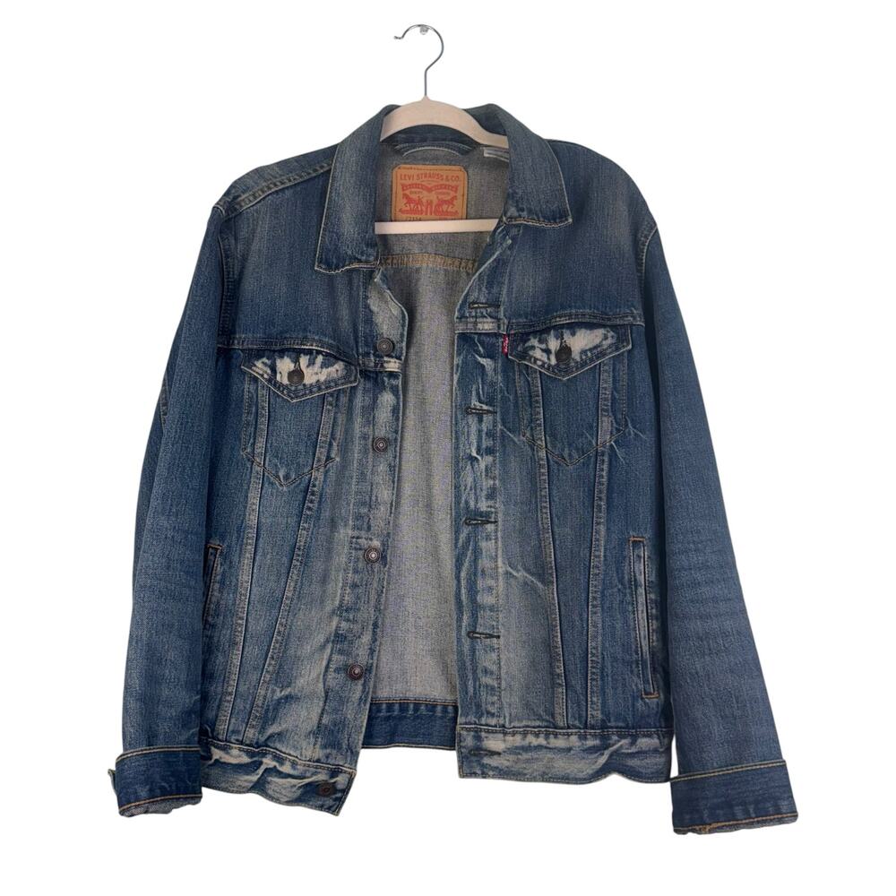 Levi Jean Jacket Men Medium Distress Causal Relax Fit Fal Layer